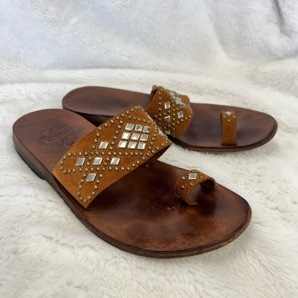 Embellished Tan Leather Sandals